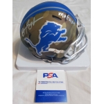 Barry Sanders signed & inscribed Camo mini helmet PSA Authenticated